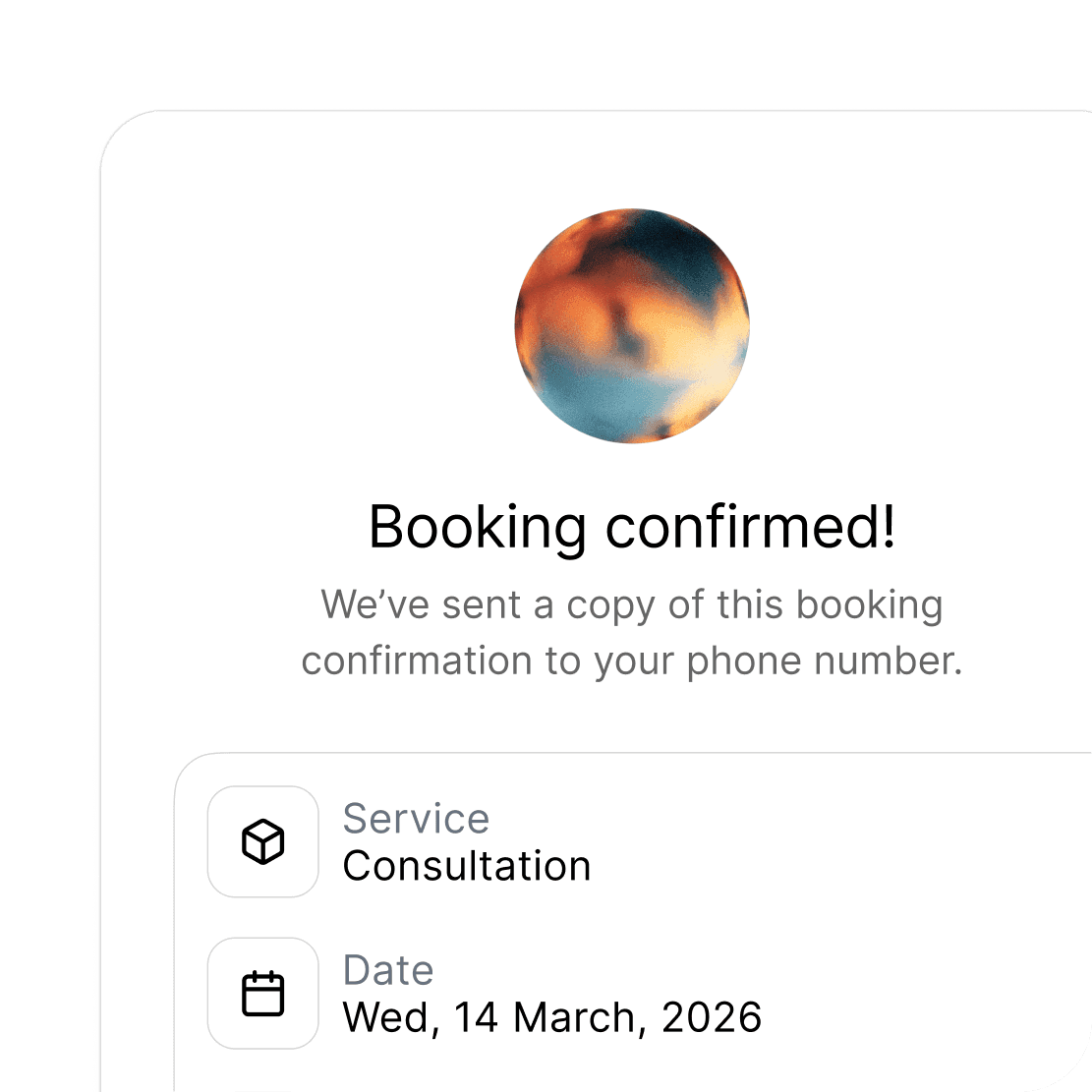 Online booking confirmation screen for a service business